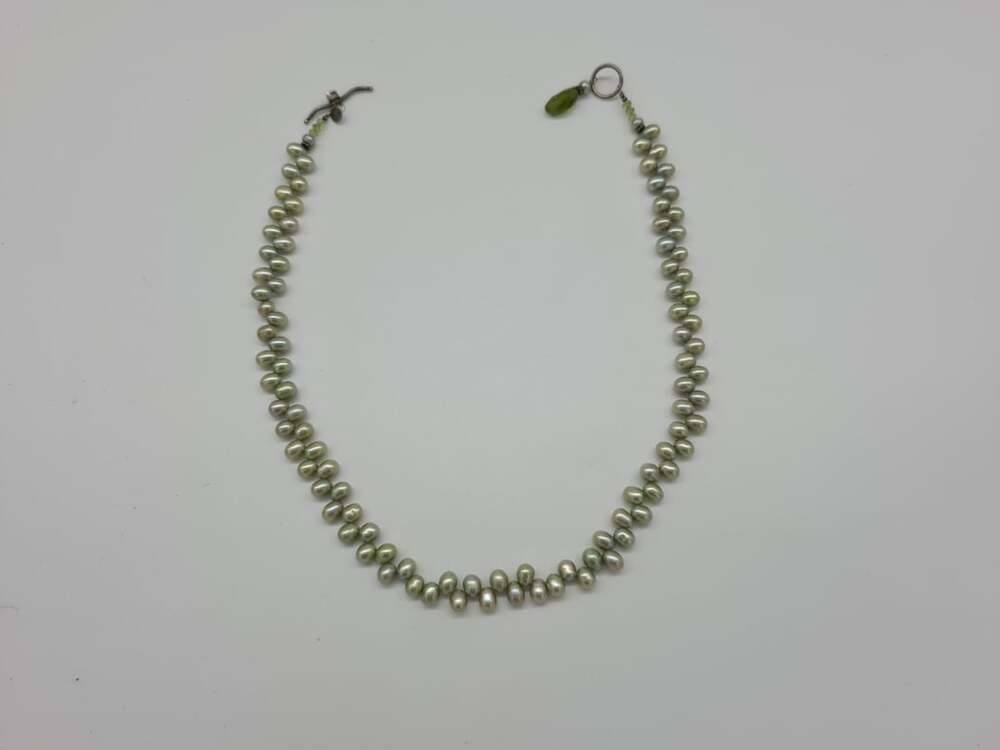 Precious Gem Olive Green Freshwater Pearl and Peridot Toggle Necklace